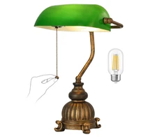 Bankers Lamp, Green Desk Lamp with Pull Switch, Vintage Table Lamps for Home Off