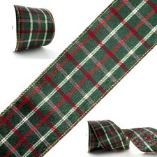 2 PCS Christmas Buffalo Plaid Wired Ribbon Red Green 2.5 Inch x 10 Yards