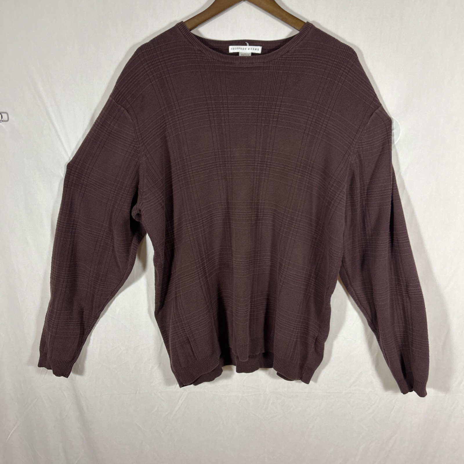 Geoffrey Beene Sweater Mens Large Brown Ribbed Cotton Crewneck Pullover