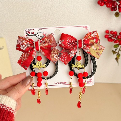 2pcs Flower Tassel Children Bow Hairpin Chinese Style Wig Braid Hairpin Girls - Picture 10 of 12