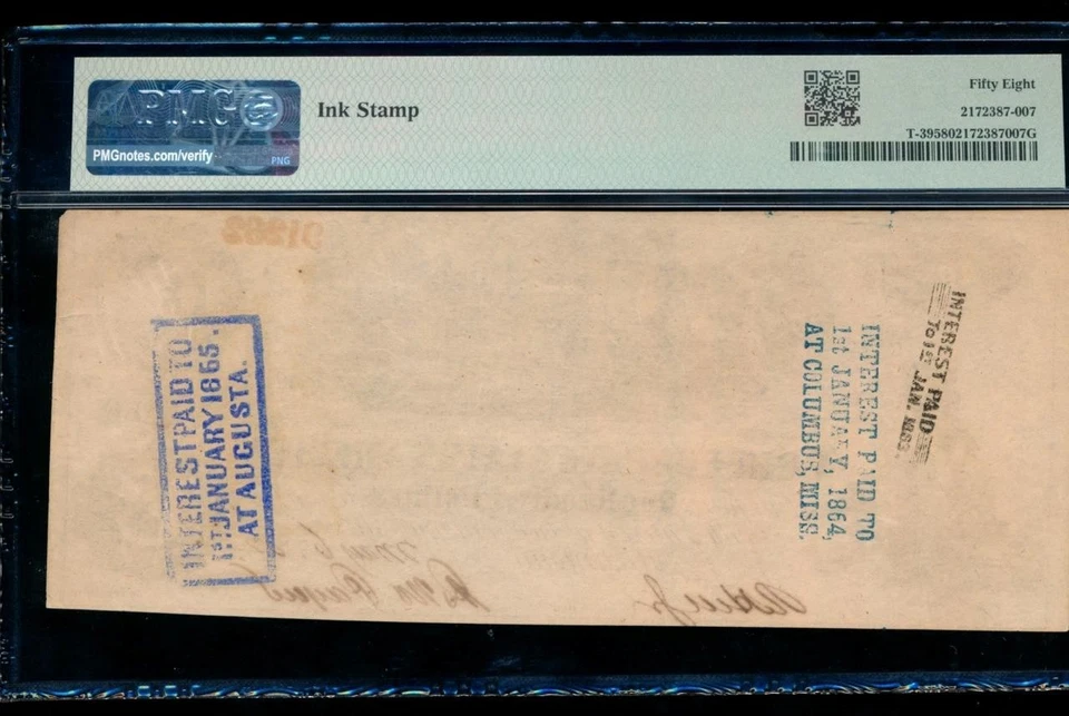 AC T-39 $100 1862 Confederate CSA PMG 58 comment Train Note - Image 2 of 2