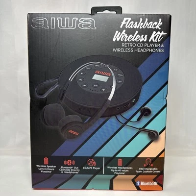 Aiwa Rechargeable CD/MP3 Player with Ear Buds Wireless Bluetooth Headphones