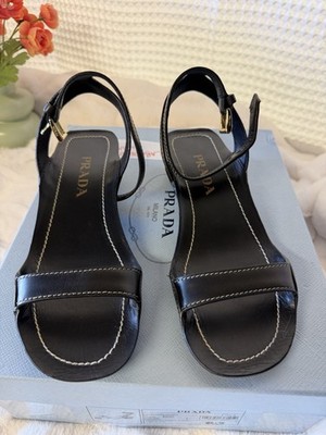 PRADA Black Leather Strappy Ankle Strap Adjustable Buckle Sandals Women EU 36.5