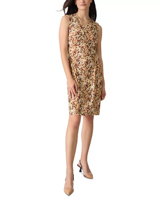 Kasper Women's Petite Dress 12P Printed Sleeveless Sandalwood