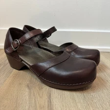 Dansko Sally Brown Leather Mary Jane Clogs Heel Comfort Shoes US 9.5/10 EURO 40