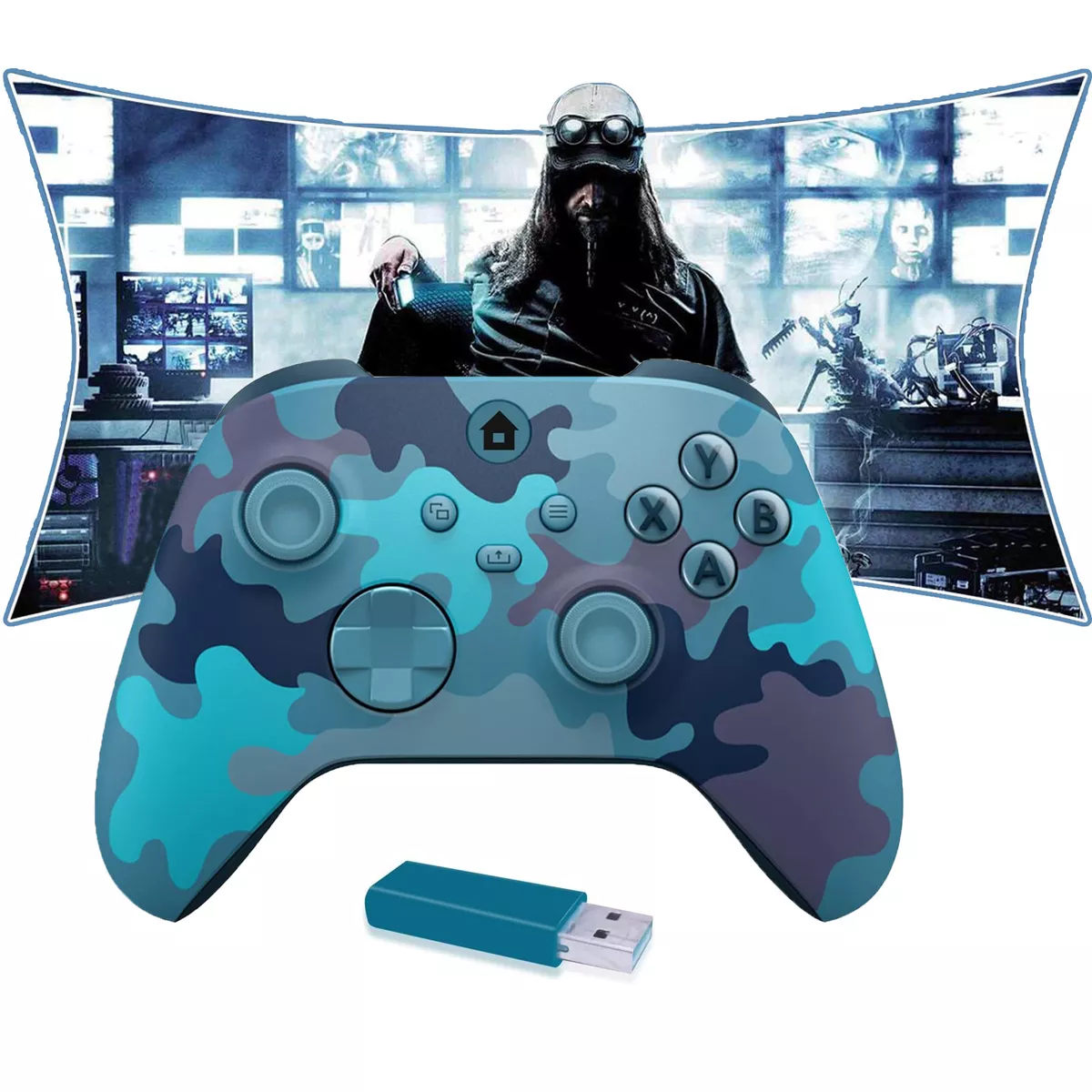 Blue camo xbox on sale one controller wireless