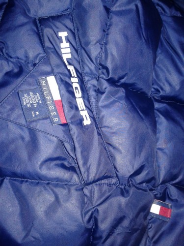 Tommy Hilfiger Reversible Down Puffer Coat Jacket 90s Navy Blue/Green Plaid Sz M - Picture 8 of 8