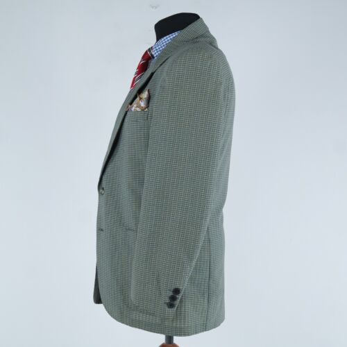 Mens Vintage Summer Blazer 38R UK Size Check Green Cotton Sport Coat Jacket - Picture 5 of 13