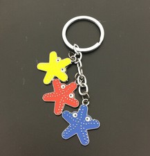 2Pcs Multi-Color Enamel Cute Starfish Metal Bag Purse Car Keychain Key Ring