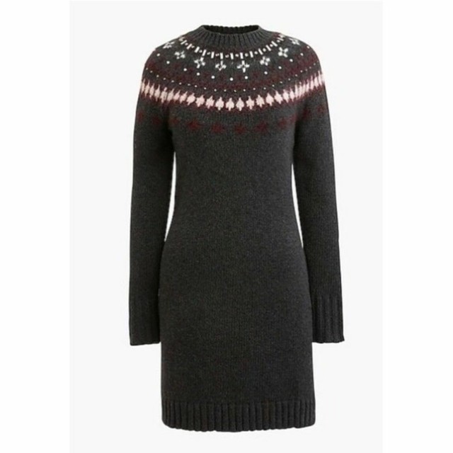 J. Crew Fair Isle Jeweled Wool Sweater Dress Small 148 eBay