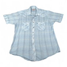 Vintage H Bar C Ranchwear Western Shirt Adult EXTRA LARGE Blue Plaid USA 70s