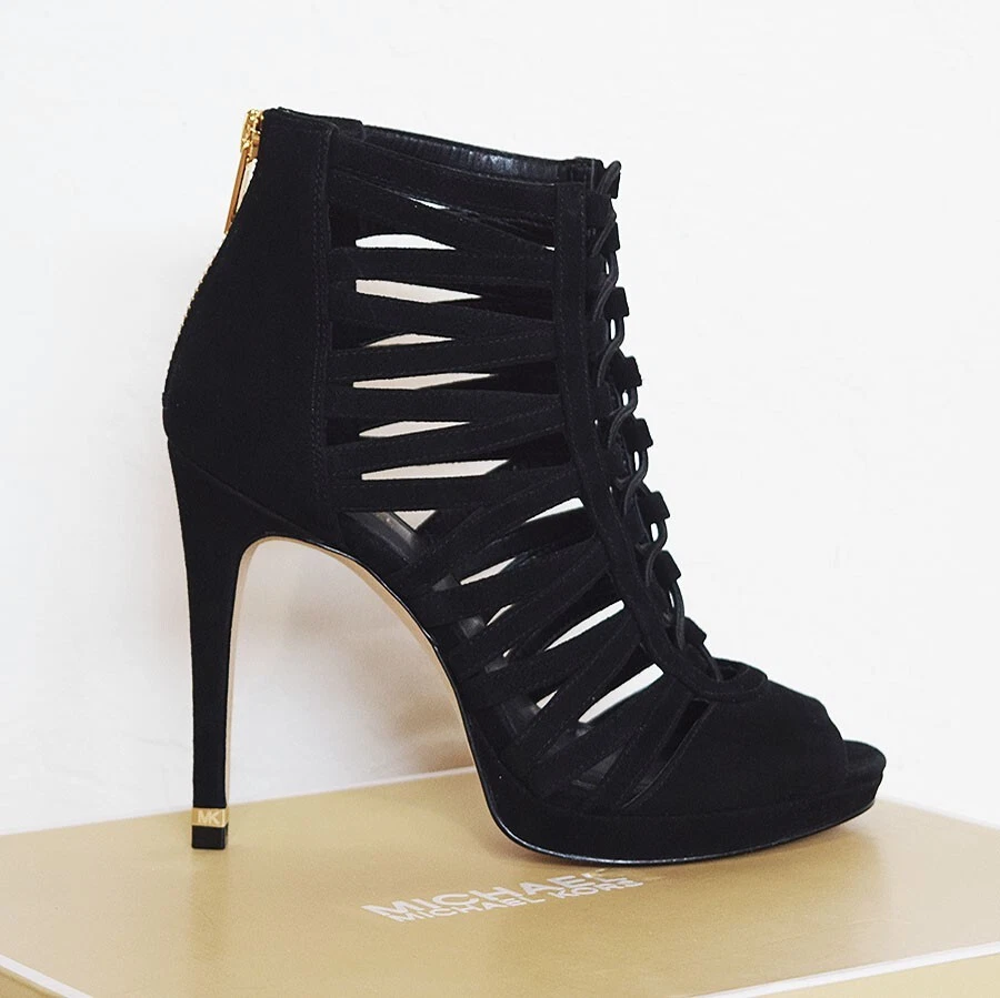 Michael Kors Clarissa tacco con cerniera in pelle scamosciata nera plateau punta aperta