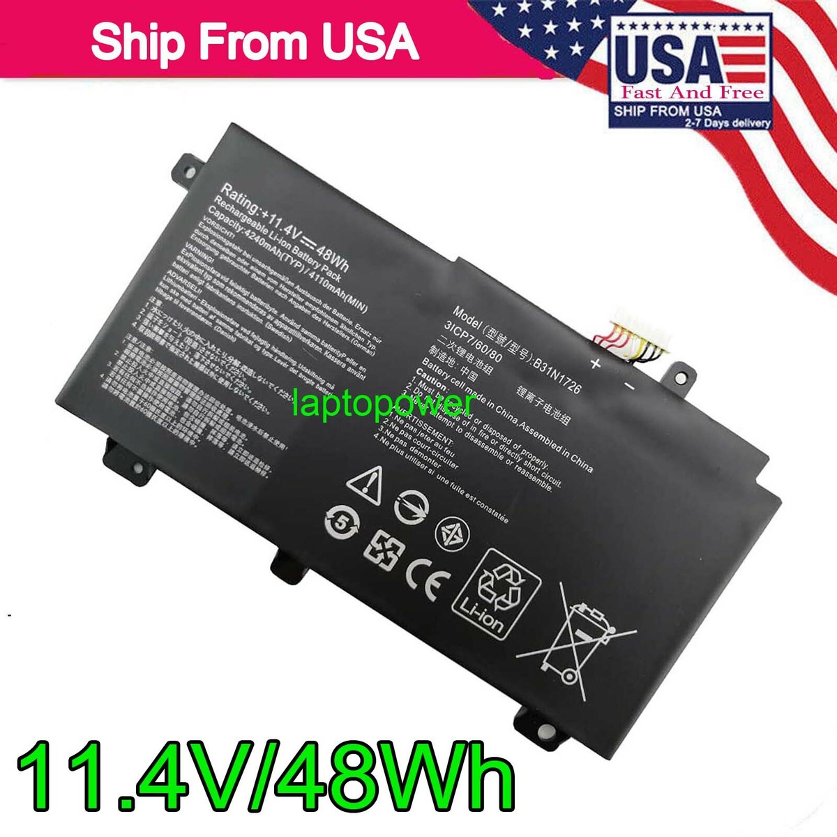 Batteria Ricambio Per ASUS TUF Gaming FX504/FX505 Series - 11.4V 48Wh, Modello B31N1726 - Foto 2