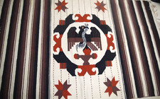  WW - Vintage Mexican Emblem Shield Eagle Snake Serape Blanket Kilim Rug - 75x51