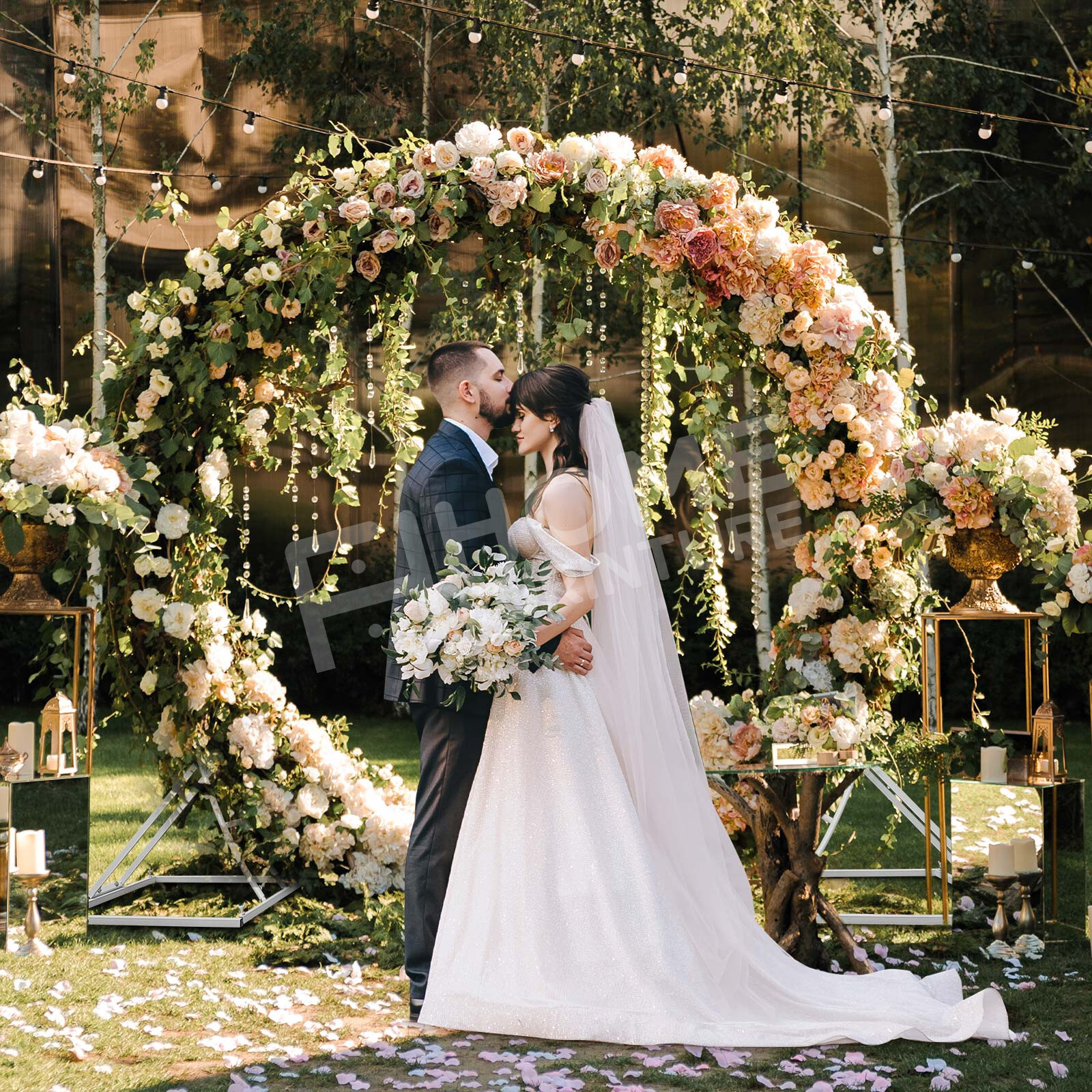 Wedding Party Round Hoop Arch Mesh Backdrop Flowers Decoration Stand