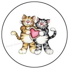 30 CATS HOLDING HEART ENVELOPE SEALS LABELS PARTY FAVORS STICKERS 1.5"