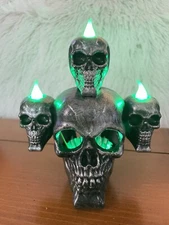 Halloween Skull Light Up Tabletop Decoration New Silver Battery 6"