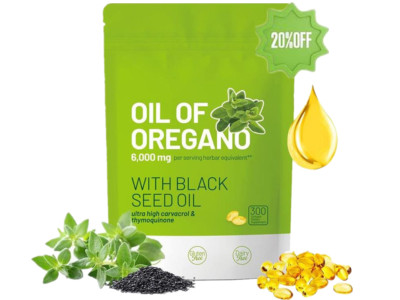 Oregano Oil 300 Softgels w/ Black Seed Oil - Natural Antioxidants Supplement.