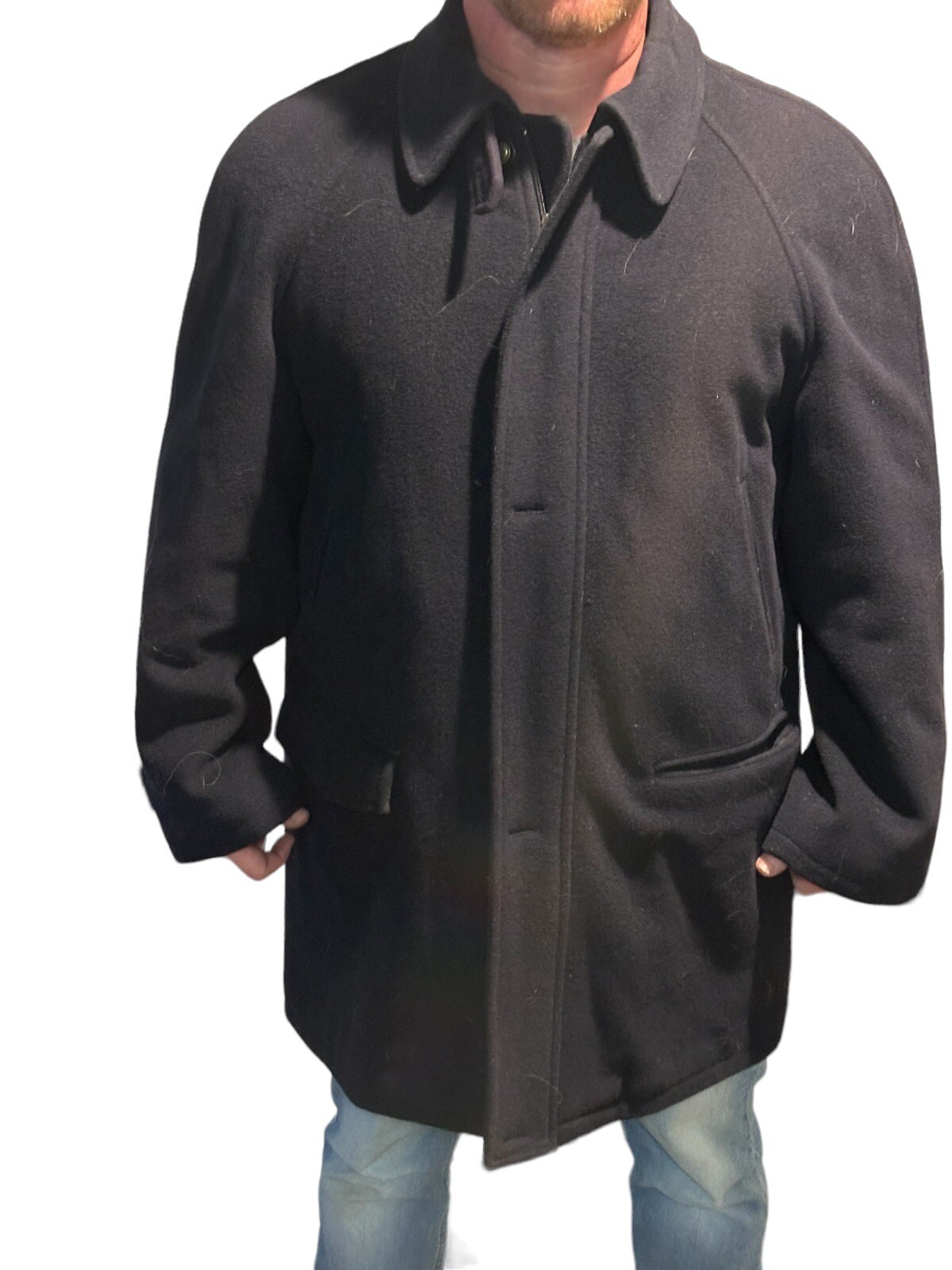 rare vtg brescia  burberrys black coat wool cashmere blend zip buttons men  44r image 9
