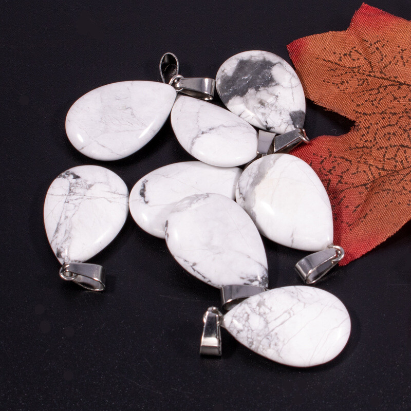 50pcs Natural Howlite Stone Water Drop Gemstone Bead Pendants DIY Jewelry Making