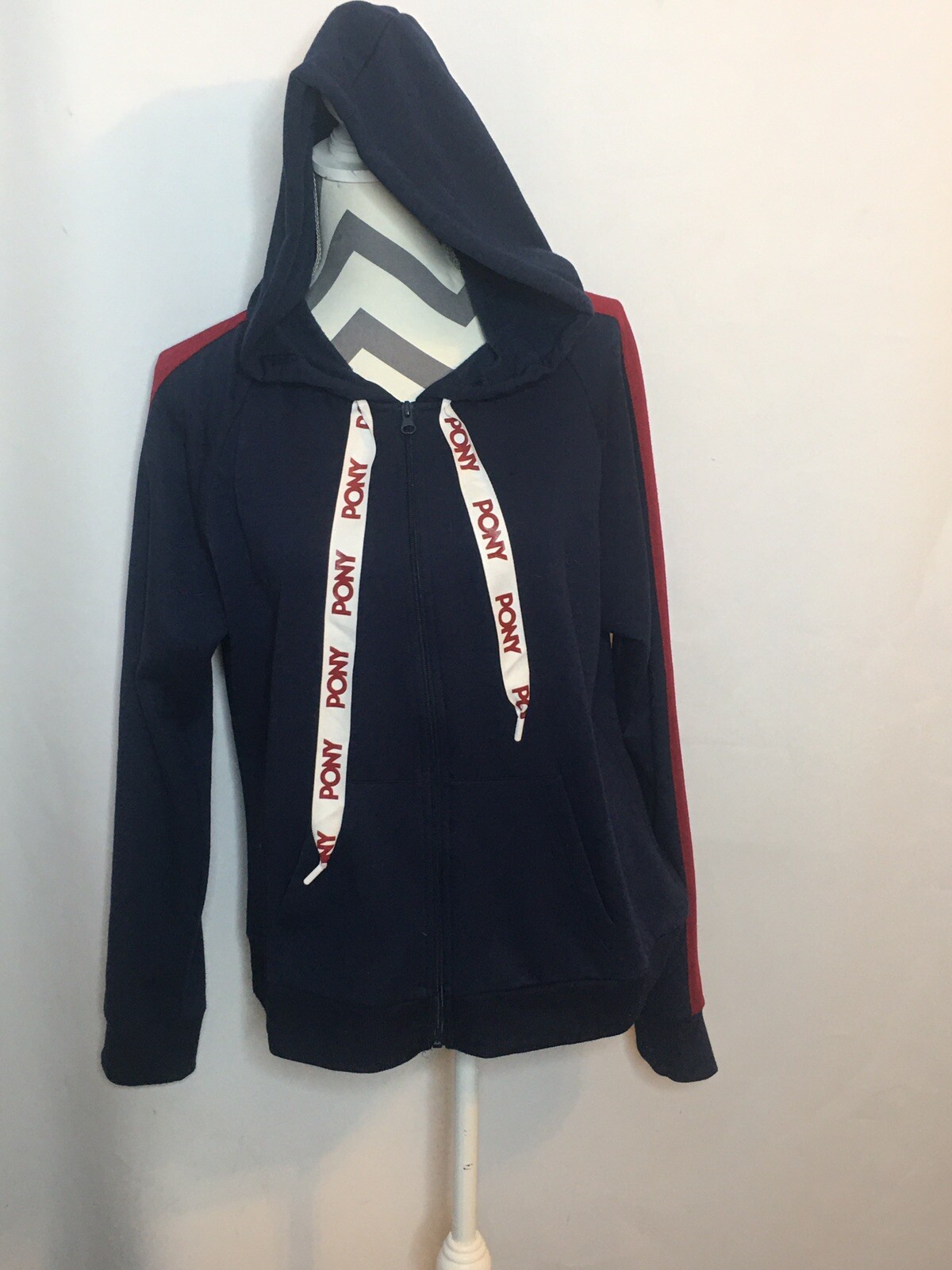 Felpa donna XL marca PONY felpa con cappuccio zip intera maniche a righe morbida
