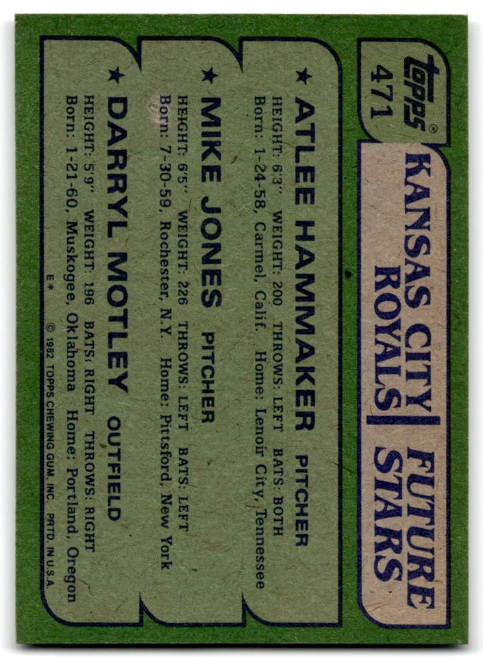 1982 Topps Royals Future Stars - Atlee Hammaker Rookie 1 #471 - Image 2 of 2