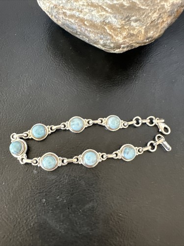 Gorgeous Blue Larimar Southwestern Sterling Silver Link Bracelet 8" 16078 - Picture 10 of 12