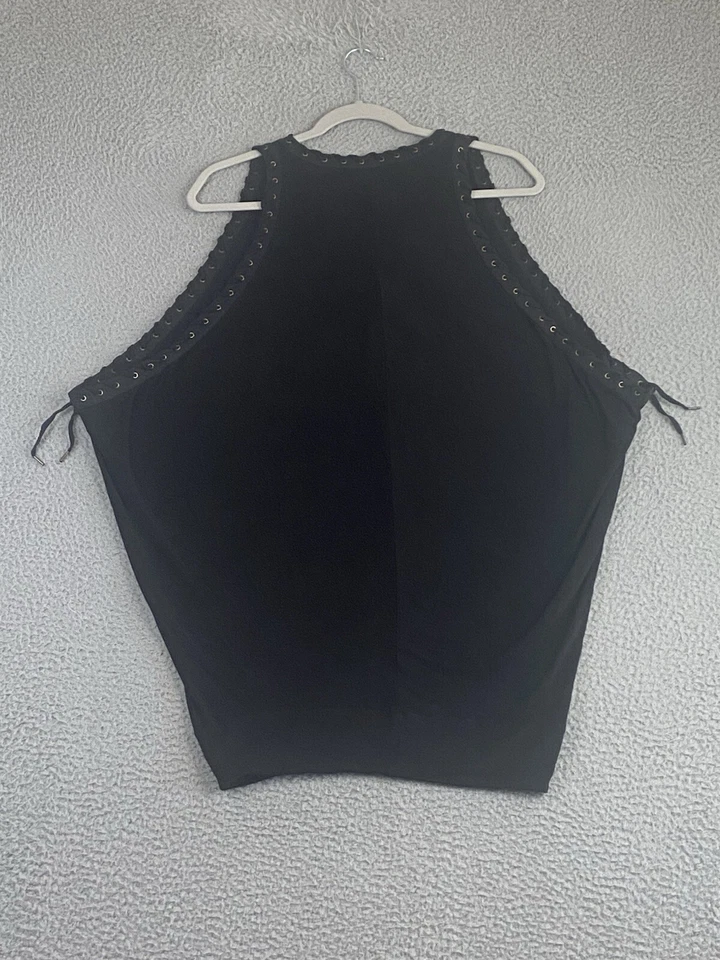 Mini vestido vintage Y2K L.A.M.B Gwen Stefani tamanho XS preto sem mangas gótico EXC - Imagem 4 de 4