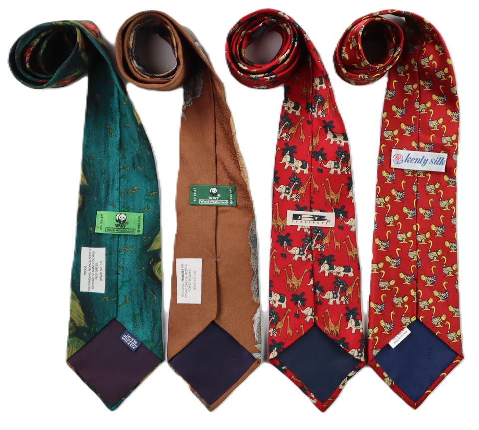 Lote de 4 corbatas de seda para hombre World Wildlife primates elefante emú rana animales Foto 2 de 4