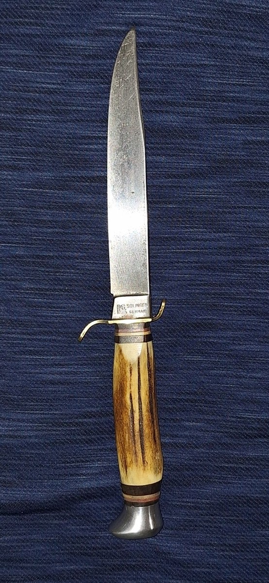 VINTAGE SOLINGEN GERMANY STAG HANDLE BUCK KNIFE W/ETCH EXTRA