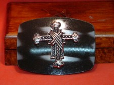 Pre-Owned Black  Silver Cross Belt Buckle