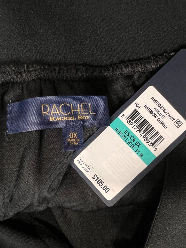 FALDA Rachel Roy para mujer 14 16 OX negra arco iris banda elástica metálica NUEVA $105 Foto 2 de 4