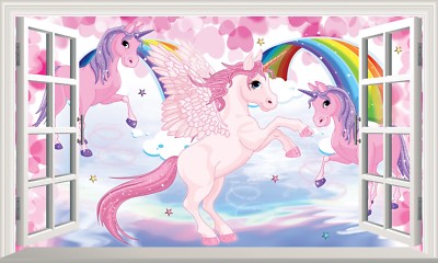 Magisches Fenster Wandbild selbstklebend Aufkleber Abziehbild MAGISCH Einhorn Poster Druck