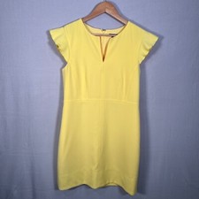 Ann Taylor Vibrant Yellow Dress Sheath Career Flutter Sleeve Keyhole Neck Size 6