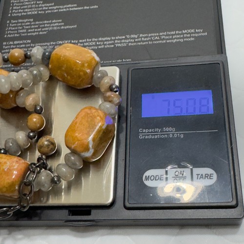 Vintage 925 Sterling Clasp Natural Quartz Gemstone Bead Necklace 17.5"+2" Orange - Picture 9 of 9