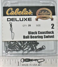 24 CABELA'S BLACK Sz 2 Ball Bearing Swivels w COASTLOCK snaps   BSA-b2