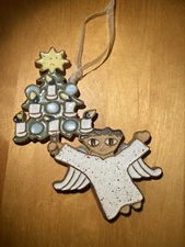 Saint Andrew's Abbey Ceramics Angel With Christmas Tree Handcrafted Glazed VTG