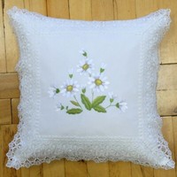 Kissenbezug FrüHling Blumen Stickerei Spitze Wollweiß Landhaus Shabby 40X40 Cm