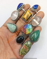 Rose Quartz & Mix Gemstone 925 Sterling Silver Plated W holesale Lot Rings