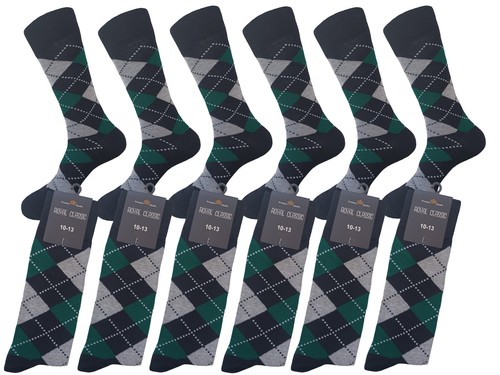 12-6 Dress Socks Argyle Diamond GREEN BLACK COTTON Wedding PREMIUM SOCKS - Picture 7 of 10