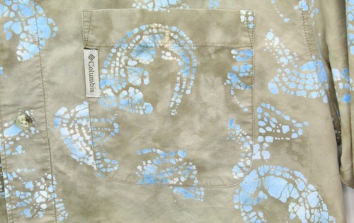 Columbia Para Hombre Botones Mediano Algodón S/S Caqui Verde con Estampado Ladrillo Azul - Imagen 2 de 6