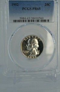 PR65-1952-PCGS-GRADED-SILVER-WASHINGTON-QUARTER-PROOF-CAMEO-LOOK-RARE-COIN
