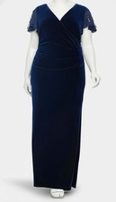 Betsy & Adam Women's Blue Embellished Flutter-Sleeve Gown Dress Plus Size 16W