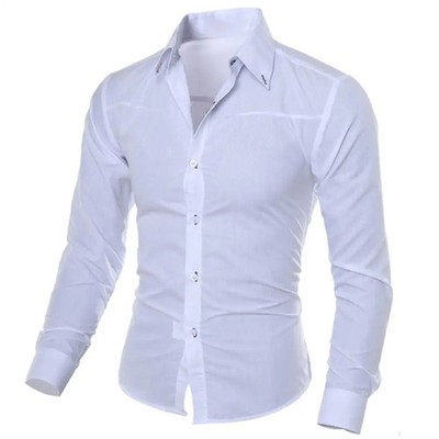 Men's Luxury Casual Social Formal Shirt Lapel Long Sleeve Slim Solid Color Male
