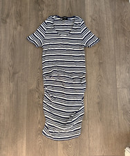 New Look Maternity Navy White Striped Bodycon V-Neck Ribbed Stretch Midi 10