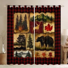 Bear Cabin Plaid Blackout Curtains, Rustic Farmhouse Curtains, Retro Hunting ...