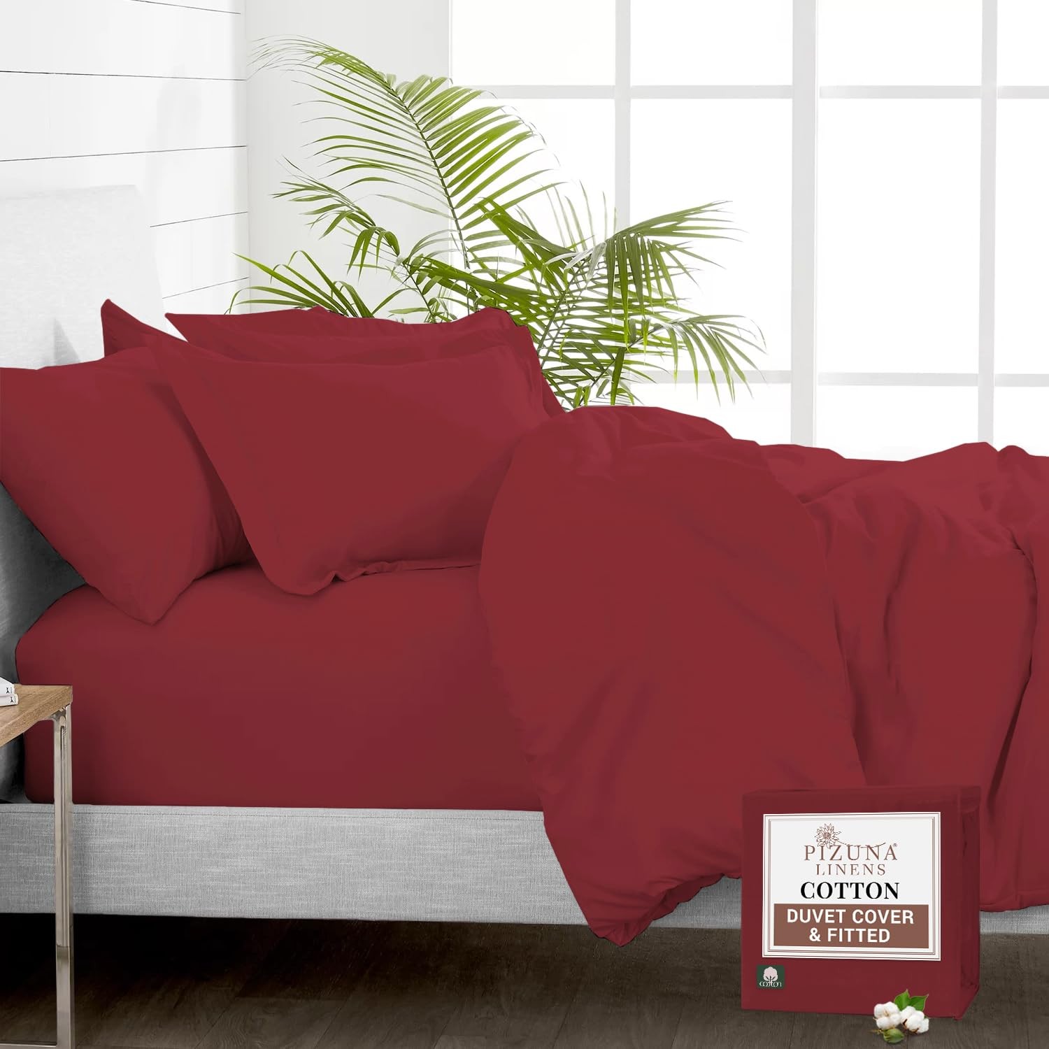 Pizuna Pure 100% Cotton King Duvet Cover Set + Fitted sheet - King, Rio Red