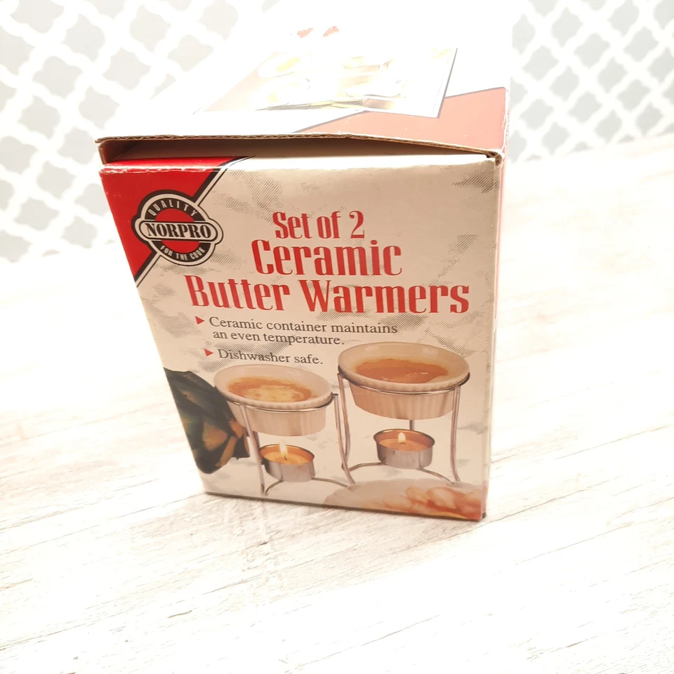 Calentadores de mantequilla de cerámica Norpro (juego de 2) velas salsa de inmersión de mariscos nuevo abierto Foto 2 de 4