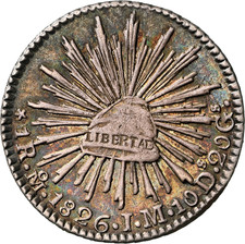1826 Mo JM NGC AU53 Mexico 1 Real, Scarce Minor, Cabinet Toned, Undergraded, PQ!