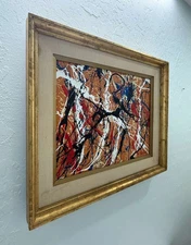 Jackson Pollock abstract art painting on canvas framed .